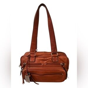 Tignanello Brown Genuine Leather Shoulder Bag Multi-Pocket Satchel Purse